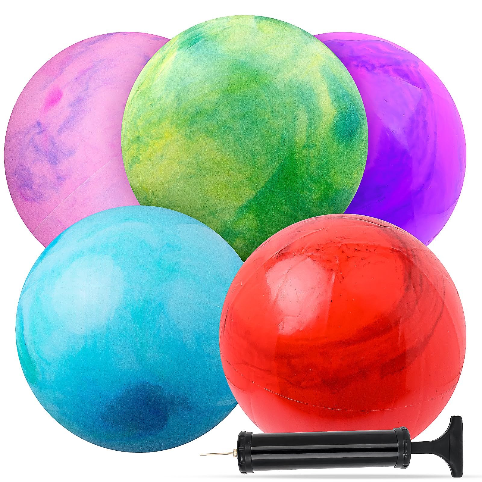 ASMIZ 5 Pcs inflatable Balls for Playground Fun Bouncy Ball 45 cm Rubber Inflatable Kick Balls Sensory Kickball Dodge Ball with Hand Air Pump for Park Backyard Beach Indoor Outdoor Games Party Favors