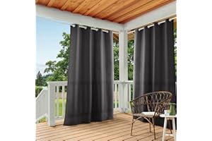 TOWN & COUNTRY BASICS Cabana Solid Heavyweight Indoor Outdoor Curtains, Light Filtering Opacity with Grommet Top, Water Repellent, 2-Pack Set, 54"x96", Charcoal