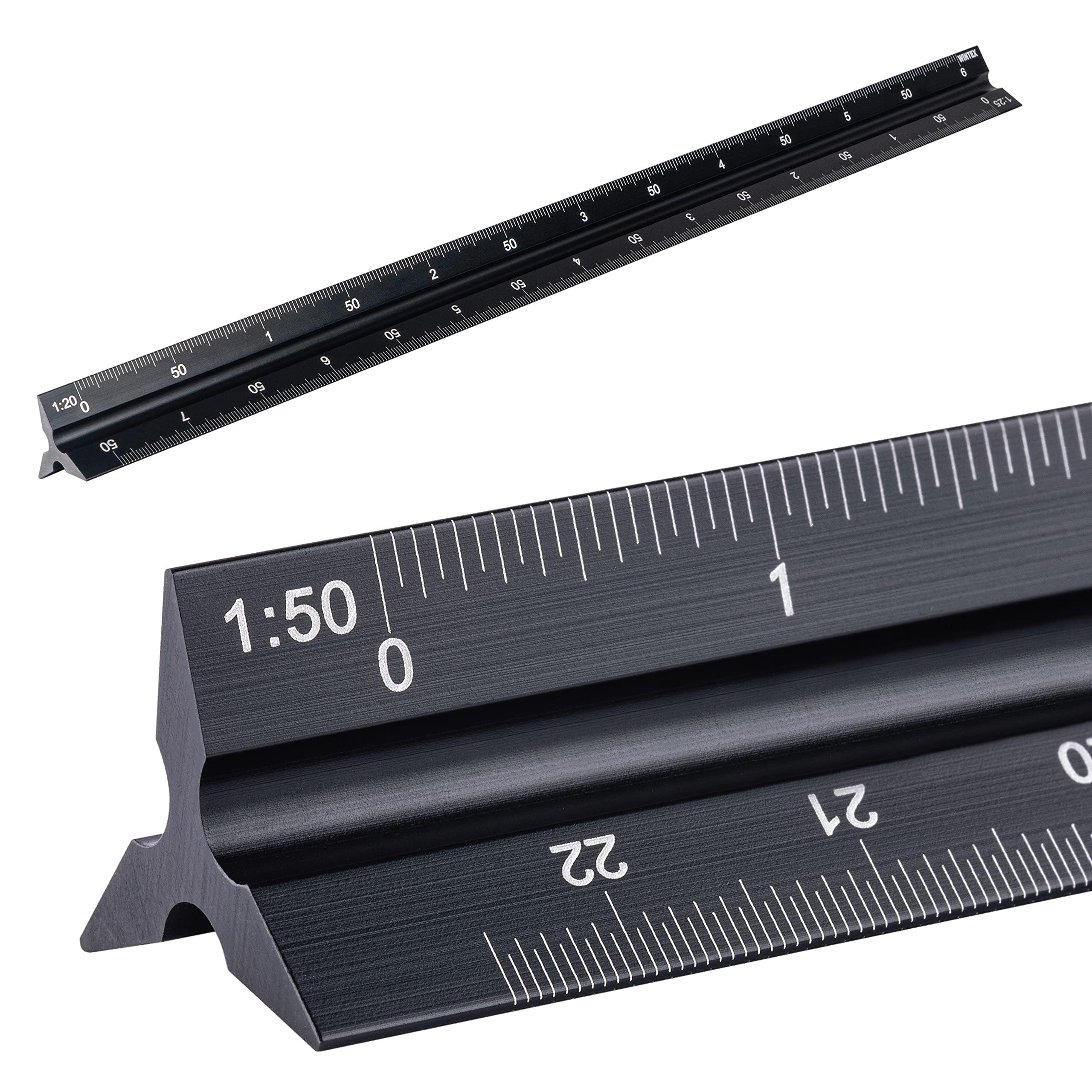 WINTEX Triangle Metal Scale Ruler - 30cm - Aluminium Architect & Design Metric Ruler for Architects or Engineers - 1:20, 1:50, 1:75, 1:100, 1:125 - w/Pouch