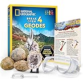 National Geographic Break Open 4 Geodes Science Kit – Includes Goggles & Display Stand - STEM Science Gift for Boys & Girls, 