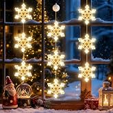 3Pack Christmas Window Lights Decorations Snowflake String | Battery Powered with Timer Warm White Lighted LED Hanging Sucker for Xmas Tree Fireplace Window Indoor Decor