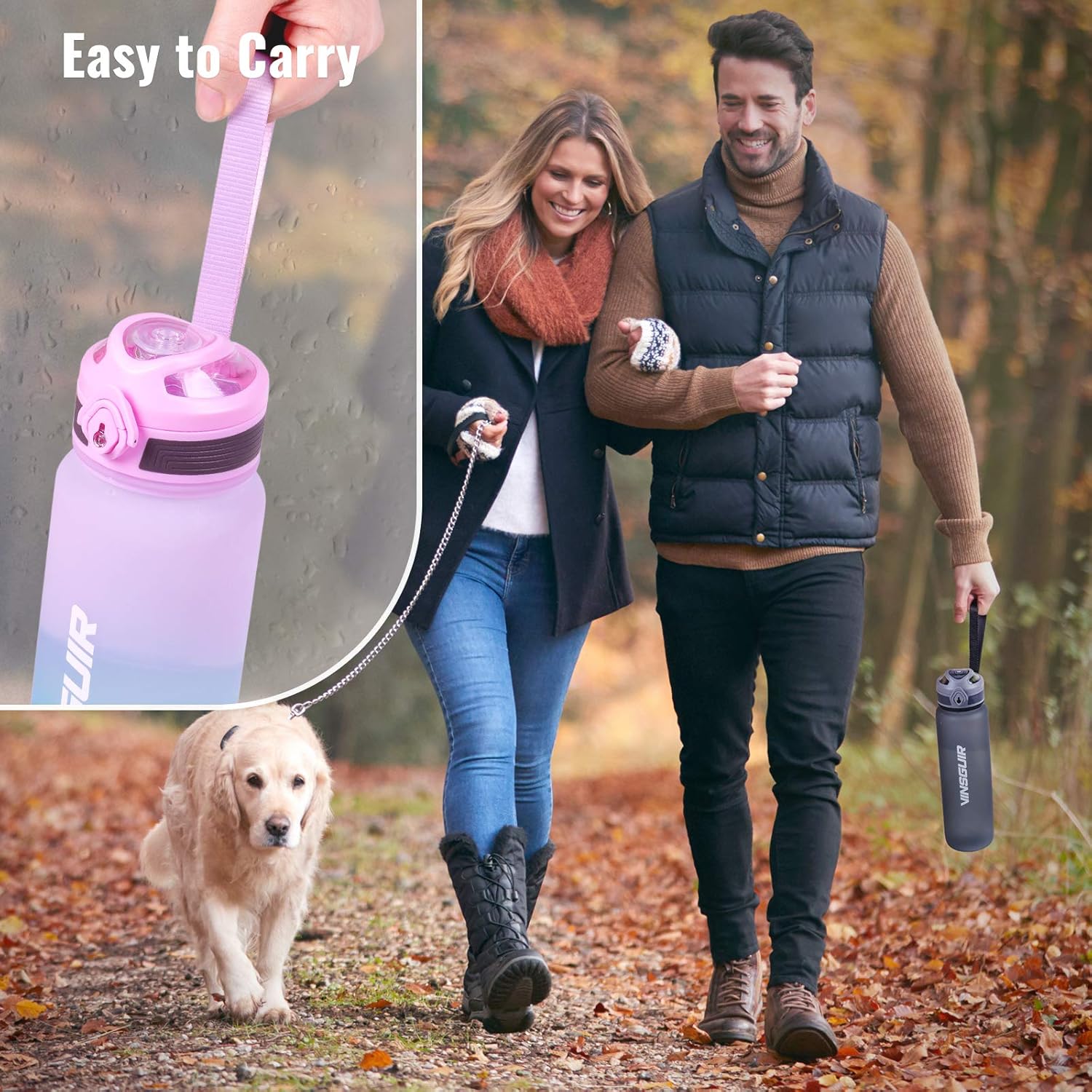 Vinsguir 32 oz Water Bottle with Motivational Time Marker & Measurements, 1 Liter BPA Free Water Jug for Women Men (No Straw): Home Improvement