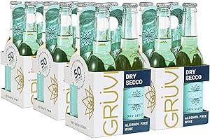 Gruvi Non-Alcoholic Dry Secco, 50 Calories, 24 Bottles, 0% ABV, Non Alcoholic Sparkling Wine, Zero Alcohol Wine