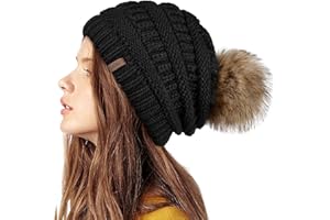 FURTALK Womens Winter Knit Slouchy Beanie Hat Warm Skull Ski Cap Faux Fur Pom Pom Hats for Women