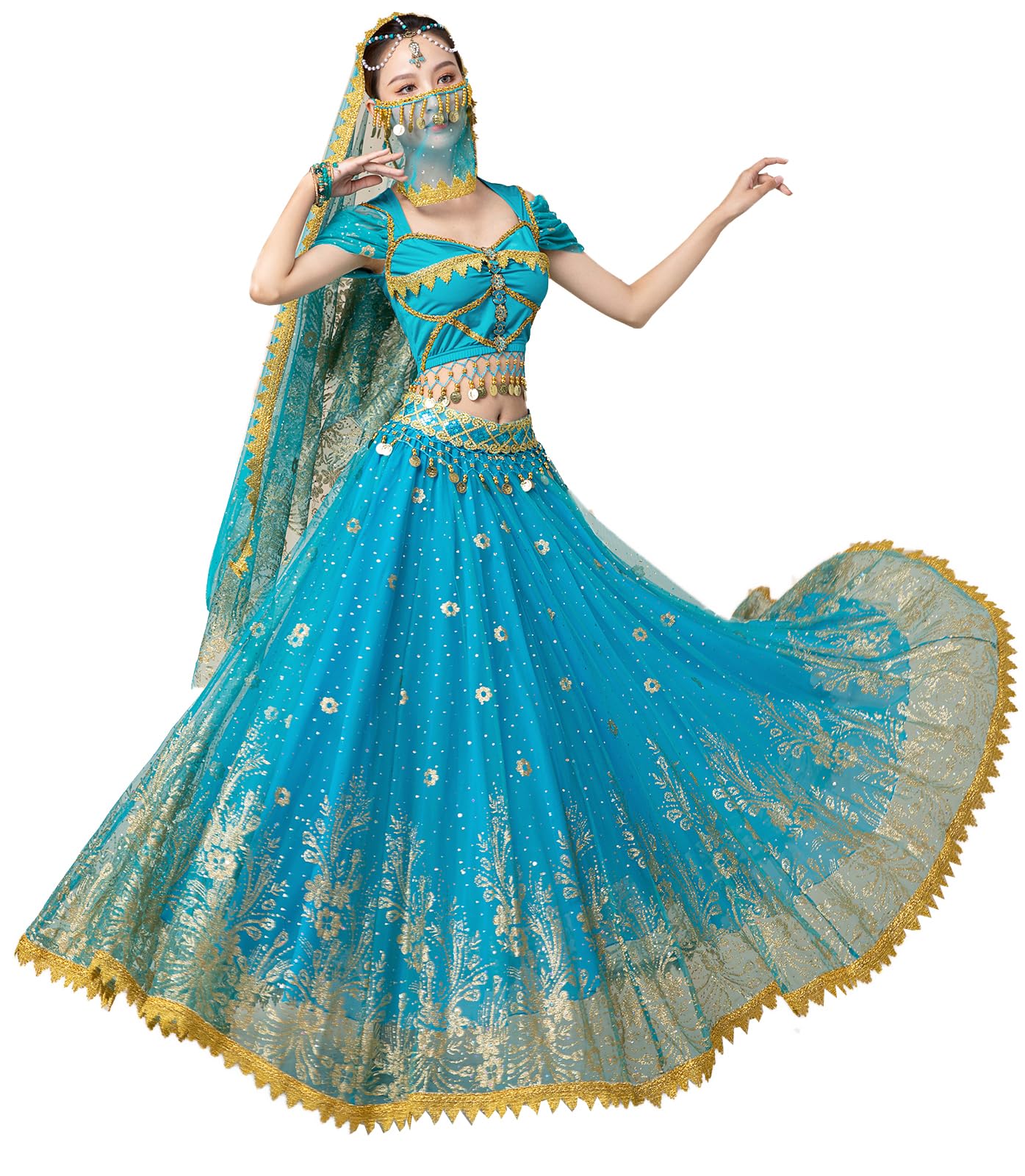 Photo 1 of ORIDOOR Ladies Dress up Costumes Indian Aladdin Jasmine Princess Belly Dancing Bollywood Costumes Medium 01-Blue
