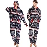 Unpifolov Unisex Flannel Christmas Jumpsuit Soft Sleepwear Adult Couple Matching Family Pajamas Hooded Zip Homewear