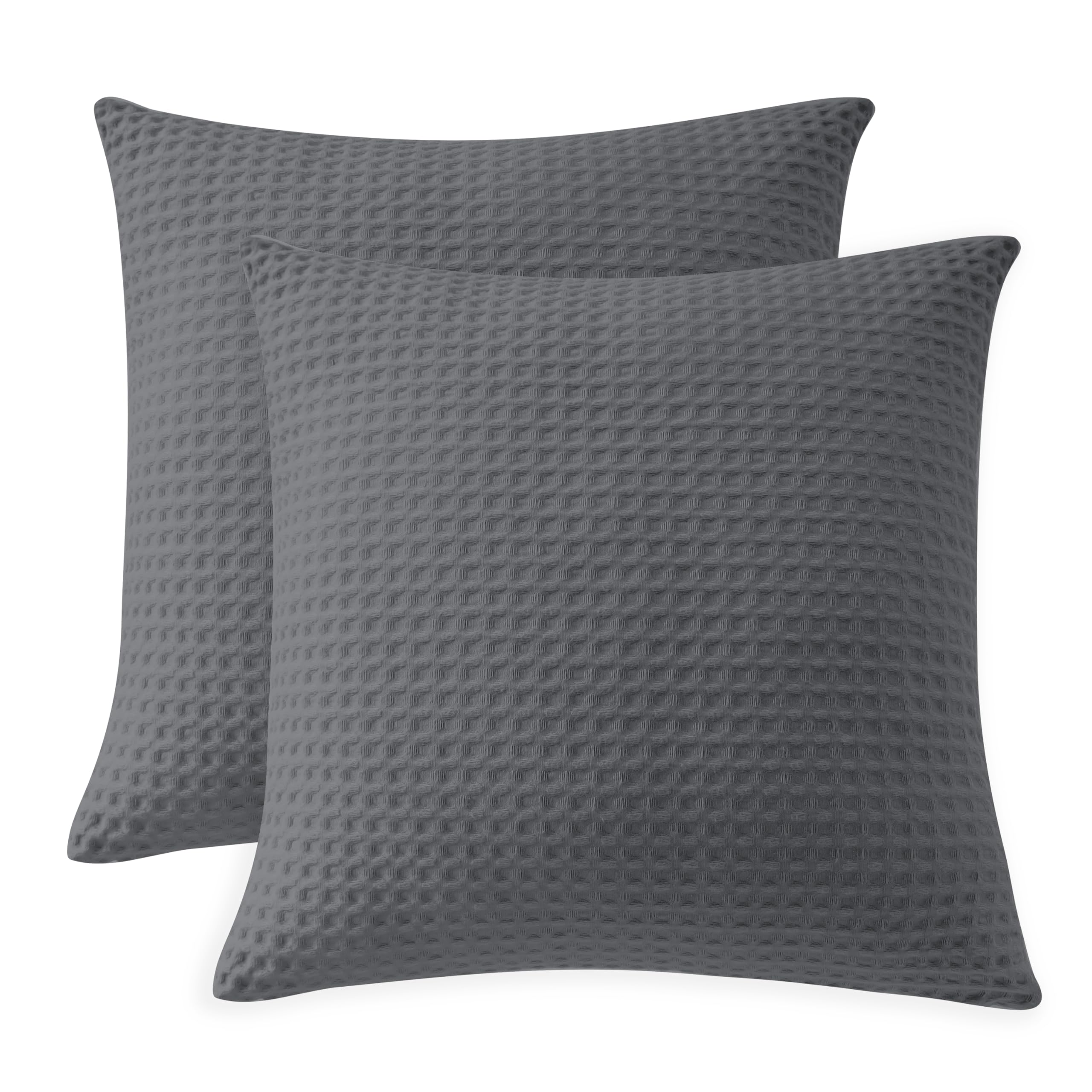 Photo 1 of 100% Egyptian Cotton 600 TC Waffle Weave Throw Pillow Covers 2 Pack, Ultra Soft Breathable Euro Pillow Shams Covers, Decorative Cushion Covers for Bed Couch Sofa Car, No Insert, Dark Grey, 24" x 24"