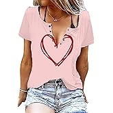 Women Valentine Tops Shirts Love Heart Graphic Valentine's Gifts Tee