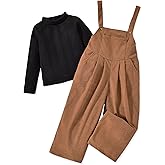 HINTINA Toddler Girl Corduroy Jumpsuit Overall Long Casual Loose Bib Pants 2 Pieces Outfits