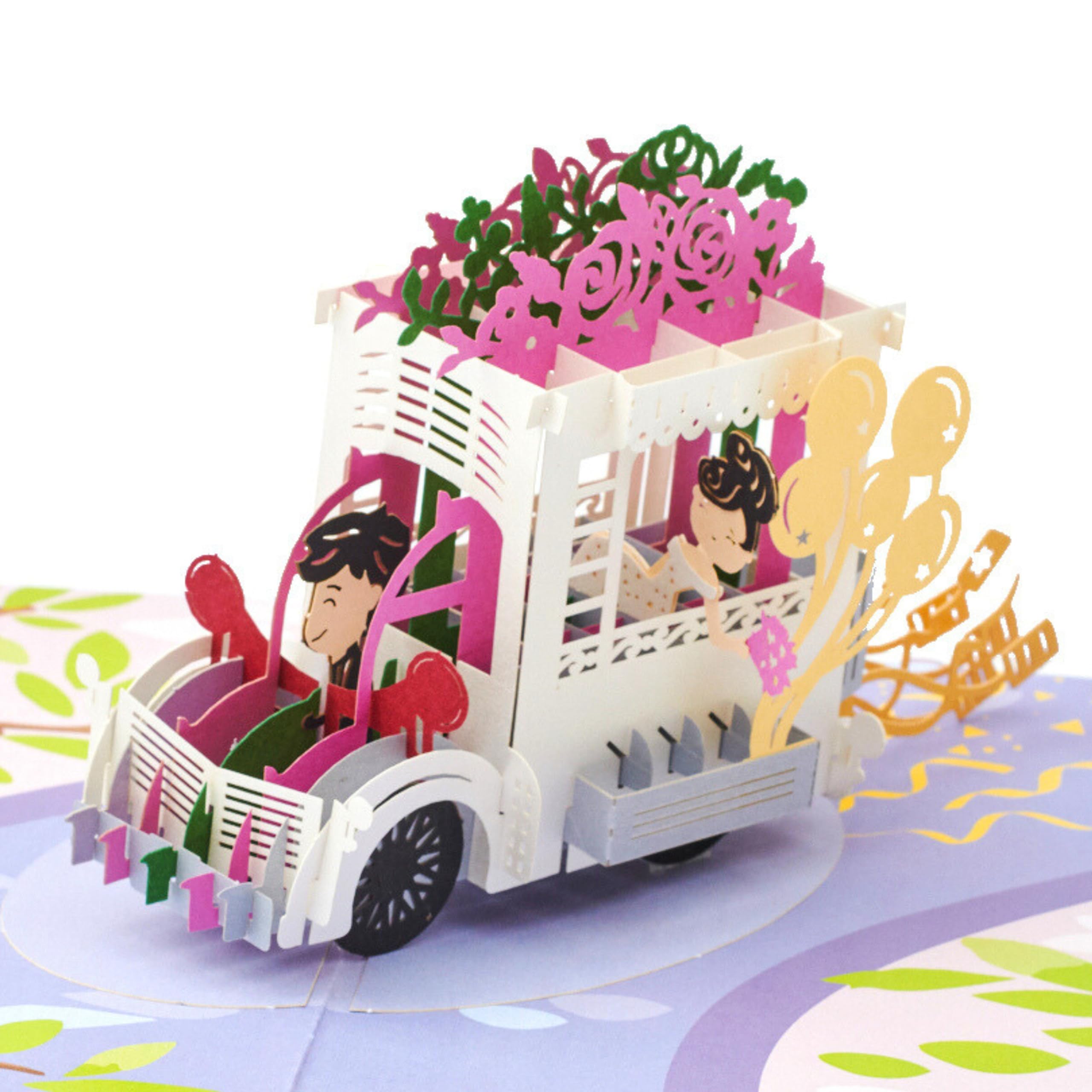 Magic Moments® Just Married Pop Up Card – Wedding Celebration 3D Cards with Bride & Groom – Beautiful Anniversary Card, Engagement, Honeymoon & Wedding Invitation Cards for Newlyweds