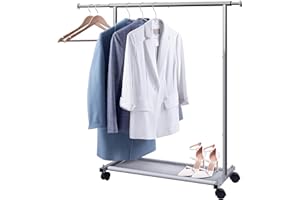 MISSLO Short Clothing Racks for Hanging Clothes with Bottom Shelves and Wheels Heavy Duty Rolling Clothes Rack Kids Clothing Rack for Adult Coat, Closet, Wardrobe