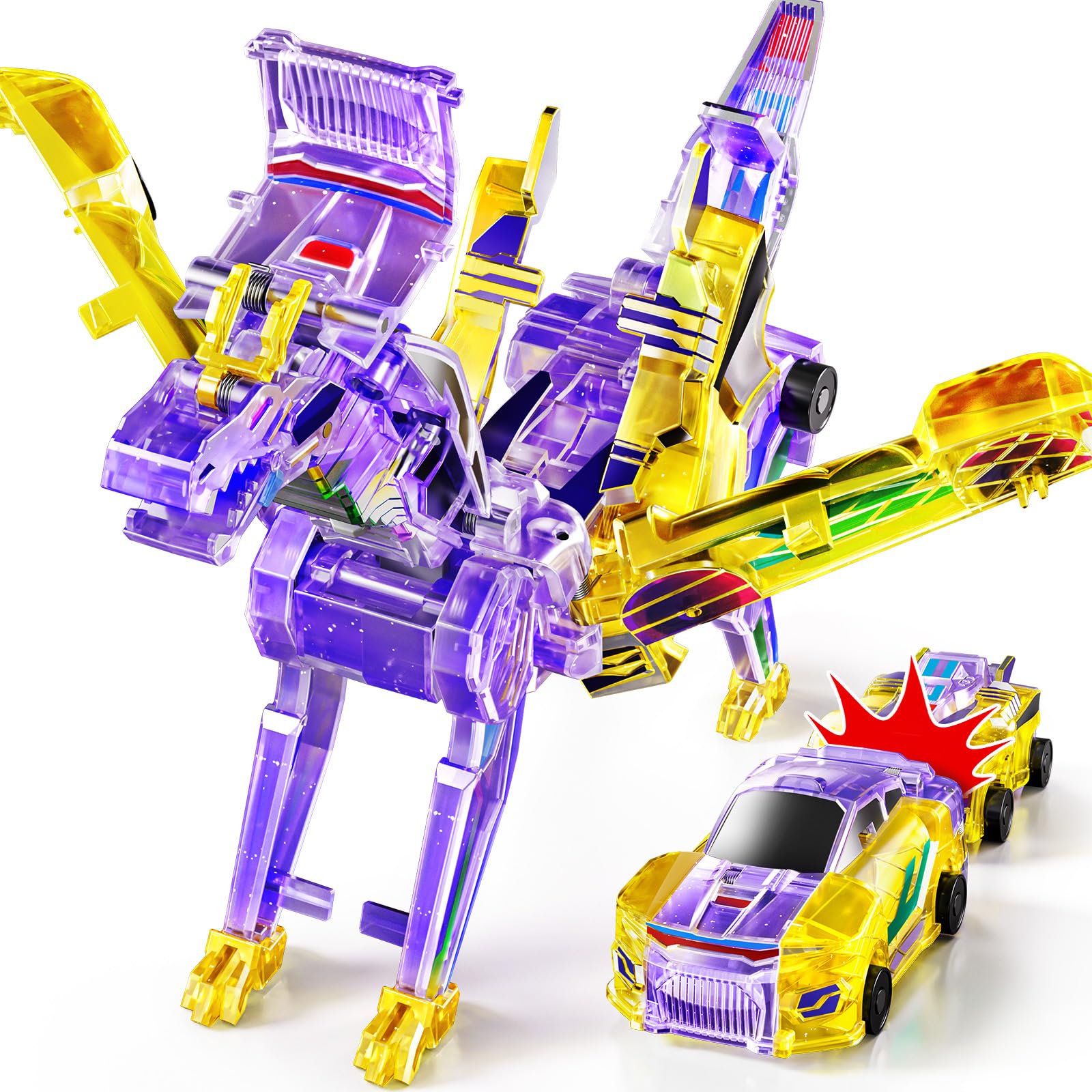 JUKUDAHU Transforming Dinosaur Car Toy, 2 in 1 Magnetic Cars Transform into Dinosaur Toys, Fun Robot Automatic Deformation Toy Cars Birthday Gift for Kids Boys Girls Age 4-6 6-12 Year Old