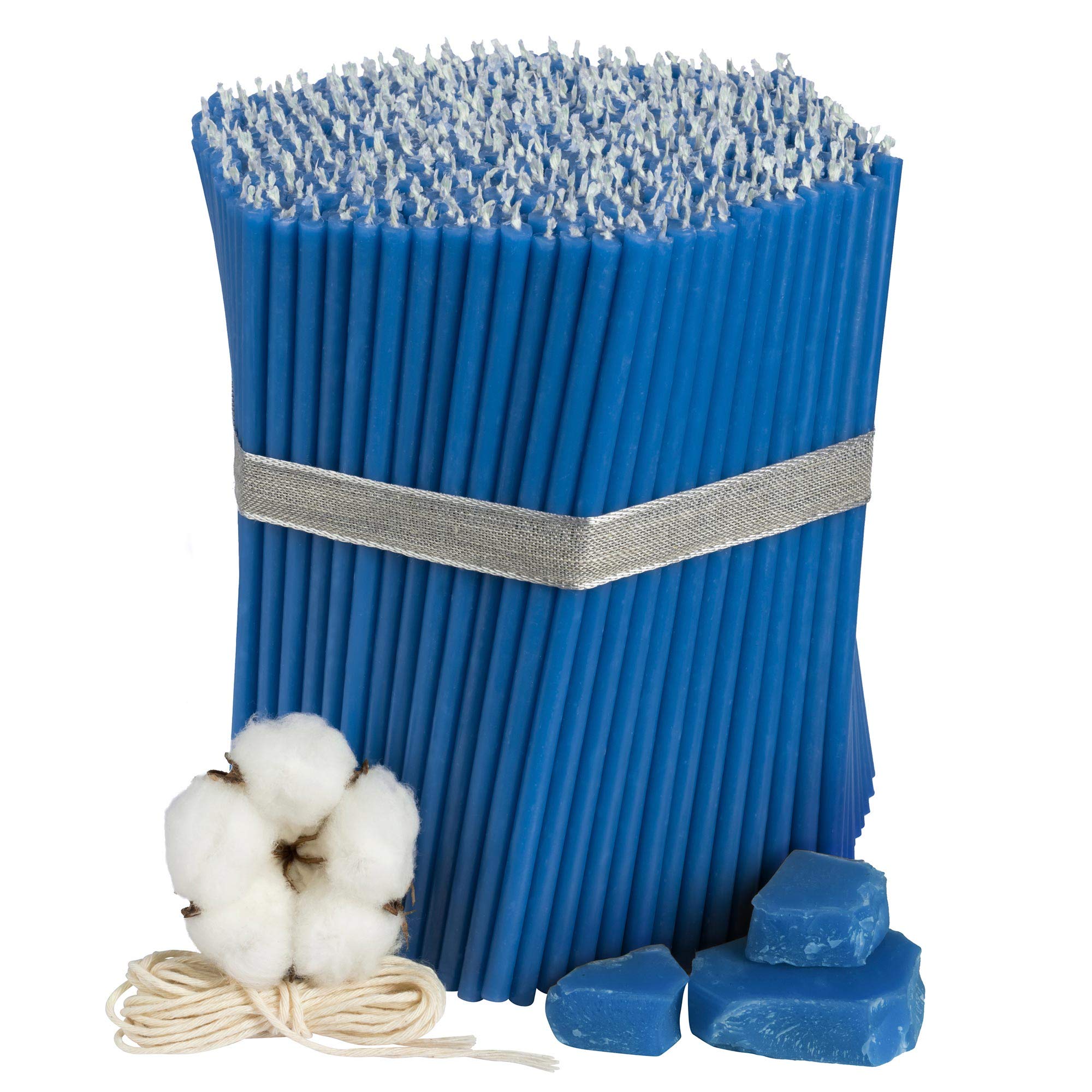 Diveevo Ritual Candles Beeswax Candles Blue Pack of 500 L 16.5 cm Diameter 5.7 mm Burn Time 50 Minutes Natural Drip Smokeless Thin Church Quality Made from Beeswax No. 100
