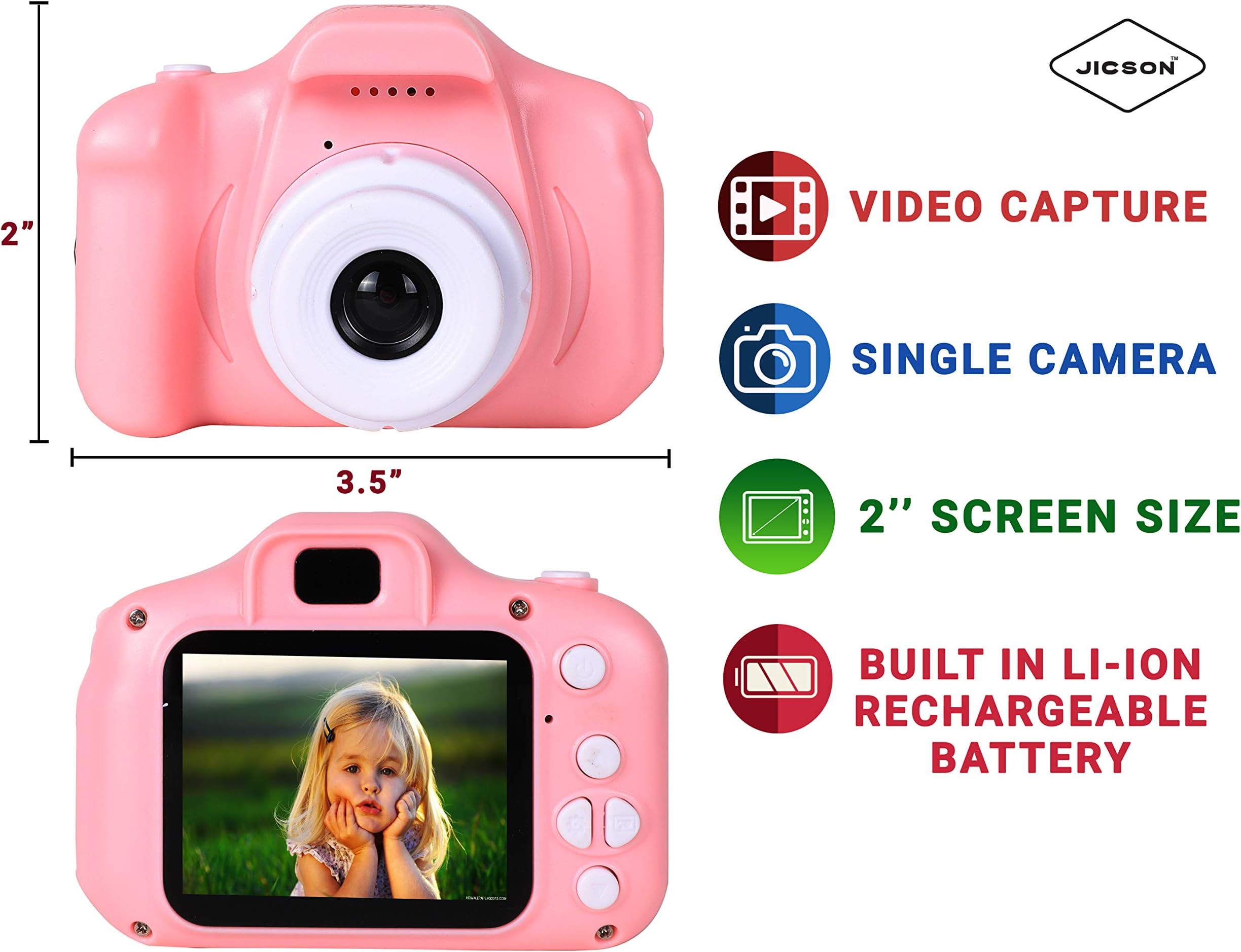 Jicson J89 Digital Camera, Recorder Camera 800W HD 2.0 Inch Screen Video Front and Rear Camera for Girls, Best Birthday Gift for Children(Pink)
