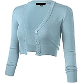 Allsense Women's 3/4 Sleeve Cropped Bolero Shrug Button Down Cardigan Sweater Lightweight Knit