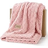Bedsure Waffle Fleece Blanket for Couch - Light Pink GentleSoft Fluffy Checkered Twin Blanket for Sofa Bed Room Decor, Warm Cozy Cute Women Gift, 60x80 Inches
