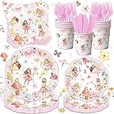 Lenyunge Fairy Birthday Decorations Tableware,150pcs Fairy Garden Party Plates and Napkins Cups 1st Birthday Party Decorations for Girls Party Supplies,Serves 25