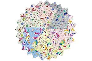 DMFR Cute Unicorn Precut Quilt Cotton Fabric Squares 10 x 10, Rainbow Kawaii Baby Girl Fabric for Quilting Sewing DIY Patchwo
