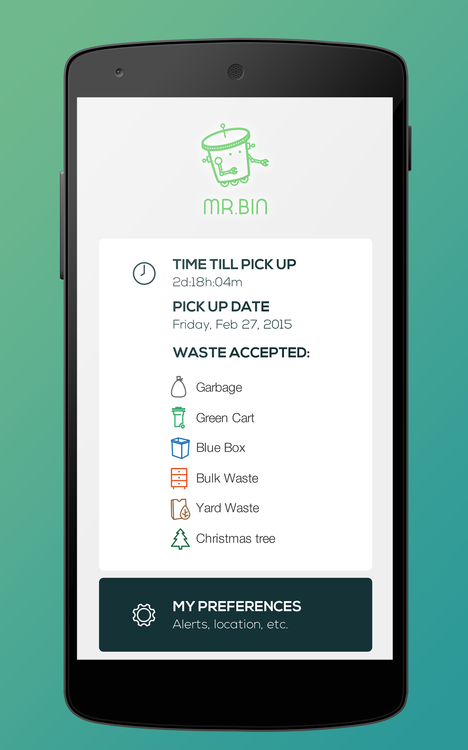 Mr. Bin Trash Pickup Reminder Amazon.ca Appstore for Android