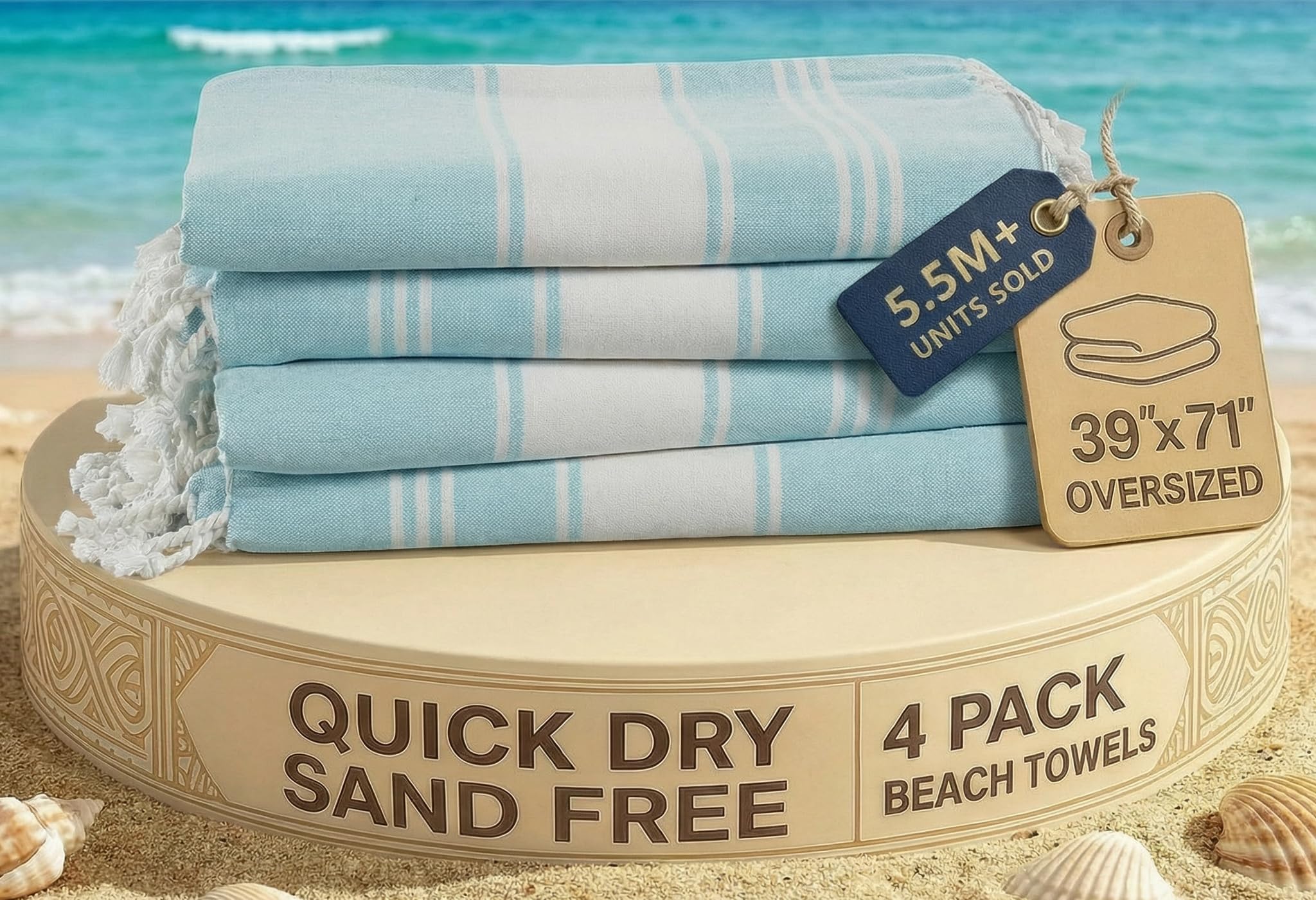 LANE LINEN Beach Towel 4 Pack, Oversized Beach Towels for Adults, Lightweight Travel Beach Towels, Pre-Washed for Soft Hand Feel, Quick Dry Beach Towels, 39"x71" - Citrus