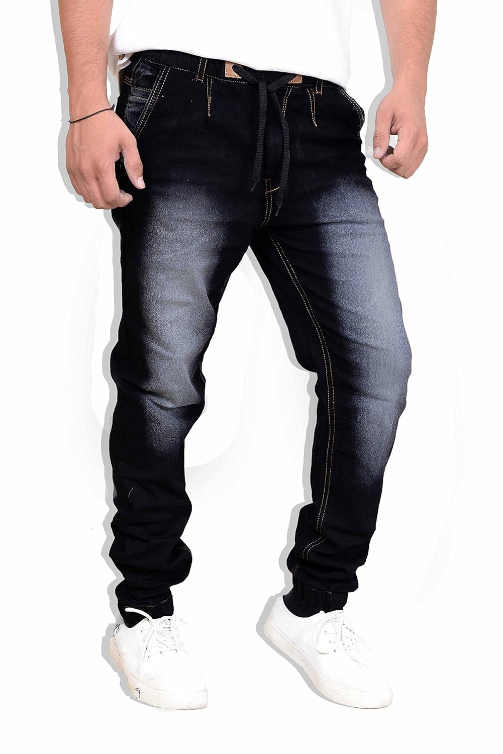 styzon regular men's dark black jogger fit jeans