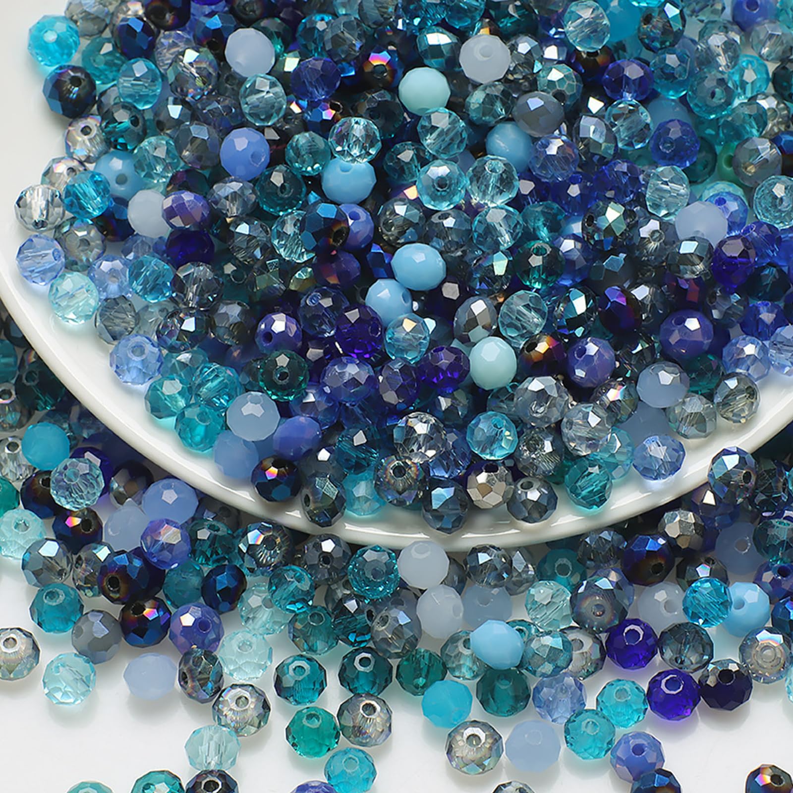 500PCS Crystal Glass Beads, 4mm Faceted Round Colorful Craft Beads for Jewelry Making, Bracelets, Necklaces, DIY Projects - Multicolored Assorted Faux Pearls (Blue)