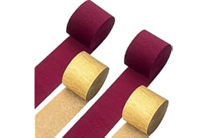 LAGYDSOVEF Burgundy and Gold Crepe Paper for Wedding Party Decorations, 4Rolls Crepe Paper Streamers for Bachelorette, Birthday, Baby Bridal Shower, Valentines Day Party Backdrop Decorations, DIY Decor 82ft/Roll