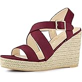 Allegra K Women's Espadrilles Platform Slingback Burgundy Wedges Sandals 7.5 M US