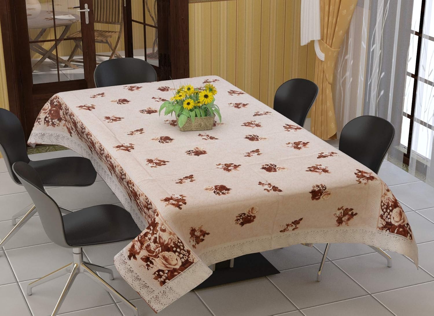 Buy Yellow Weaves™ Dining Table Cover Waterproof Floral 6 Seater 60X90 Inches Online at Low ...