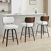 Arvasslia Swivel Bar Stools Set of 3, 26" Upholstered Counter Height Bar Stools with Back and Walnut Wood Legs, Faux Leather 