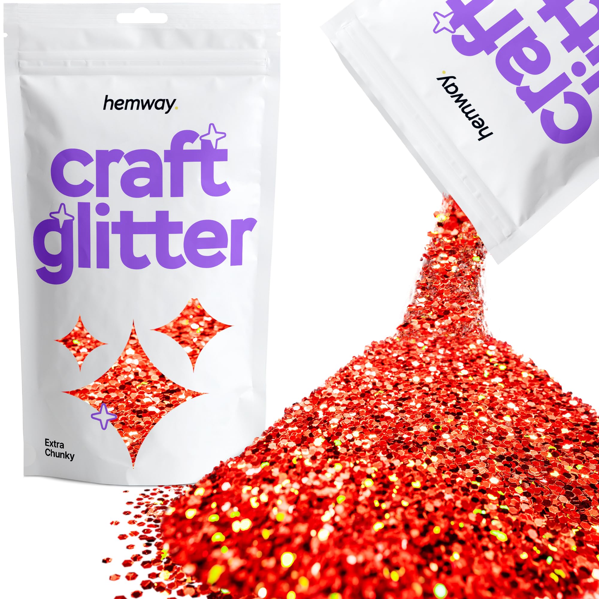 Hemway Craft Glitter Red Holographic 100g Extra Chunky Glitter for Crafts, Resin, Cosmetic, Nail, Face, Body, Festival, Tumblers, Art, Candle, Crafting