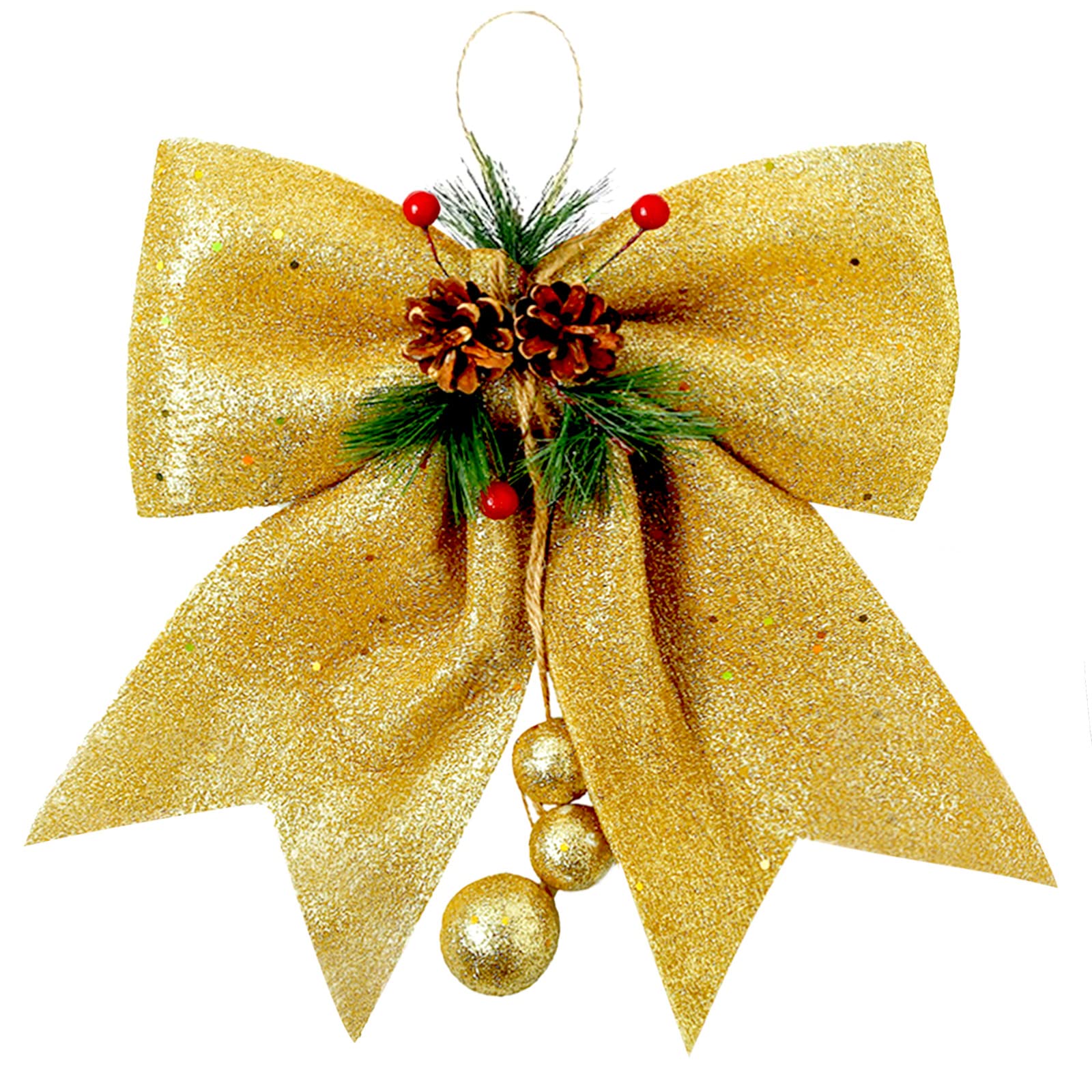 POPOYU Gold Glitter Christmas Wreaths Bow Large Sequin Ties,9.8x10.6in Gold Bow for Christmas Tree,Foam Bow Xmas Tree Decoration for Christmas Tree Ornament,Wreath Making,Garland,Gift Wrapping