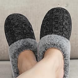 shoeslocker Womens Memory Foam Fuzzy Slippers