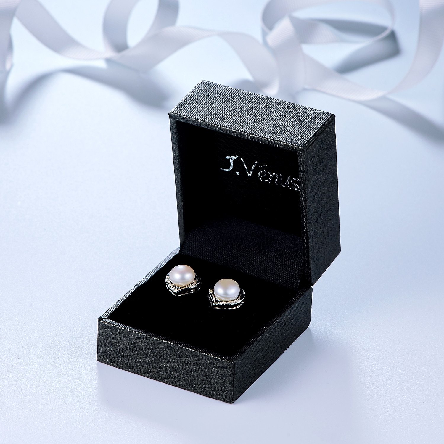 J.Vénus pendientes de las señoras Set plata de ley 925 básicos con perlas de agua dulce de 8 mm, con caja de joyería hermosa, regalo ideal el día de San Valentín, cumpleaños