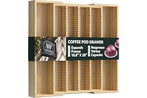 WELL WENG Expandable Bamboo Organizer Holder for Counter Drawer - Compatible with Nespresso Vertuo Capsules - Tea Bags Storag