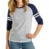 Decrum 3/4 Length Sleeve Womens Tops - Striped Raglan Sleeve Casual Baseball Shirt Women