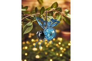 GOGNOME Lighted Outdoor Display - Solar Powered Hanging Bee Decor with Bouncy Springs - Outdoor Hanging Solar Lights for Christmas Garden, Yard, Patio, Porch (Blue)