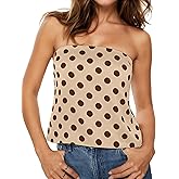 Ythomm Womens Polka Dot Tube Tops Strapless Side Slit Backless Tank Top Casual Bandeau Blouse Going Out Tank Shirt Khaki-Brown