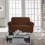 SAMSTEX 2 Seater Sofa Cover 1-Piece Stretch Jacquard Knit Brown view 2