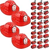 Flotory 60 Pcs Kids Firefighter Party Favors 30 Plastic Firefighter Helmet 30 Mini Pullback Fire Engine Trucks Toy Fire Chief Hat for Boys Girls Bag Filler Gift Costume Accessory