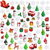 Kathfly 80 Pieces Christmas Miniature Figurines for Crafts Santa Snowman Mini Resin Landscape Bell Snowflake Xmas Tree Reinde