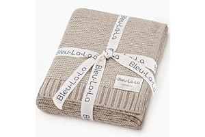 Bleu La La Heritage Knit Organic Cotton Baby Blanket - Soft Warm Cozy Unisex Receiving Cuddle Stroller Beige Blanket for Newborns, Infants Toddler, Boys and Girls (Oatmeal, 0-2 Years)