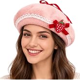 Coume Strawberry Beret Hat for Women, Wool Felt French Hat | Cute Strawberry Costume Accessory for Halloween, Cosplay, Christmas Parties and Themed Events