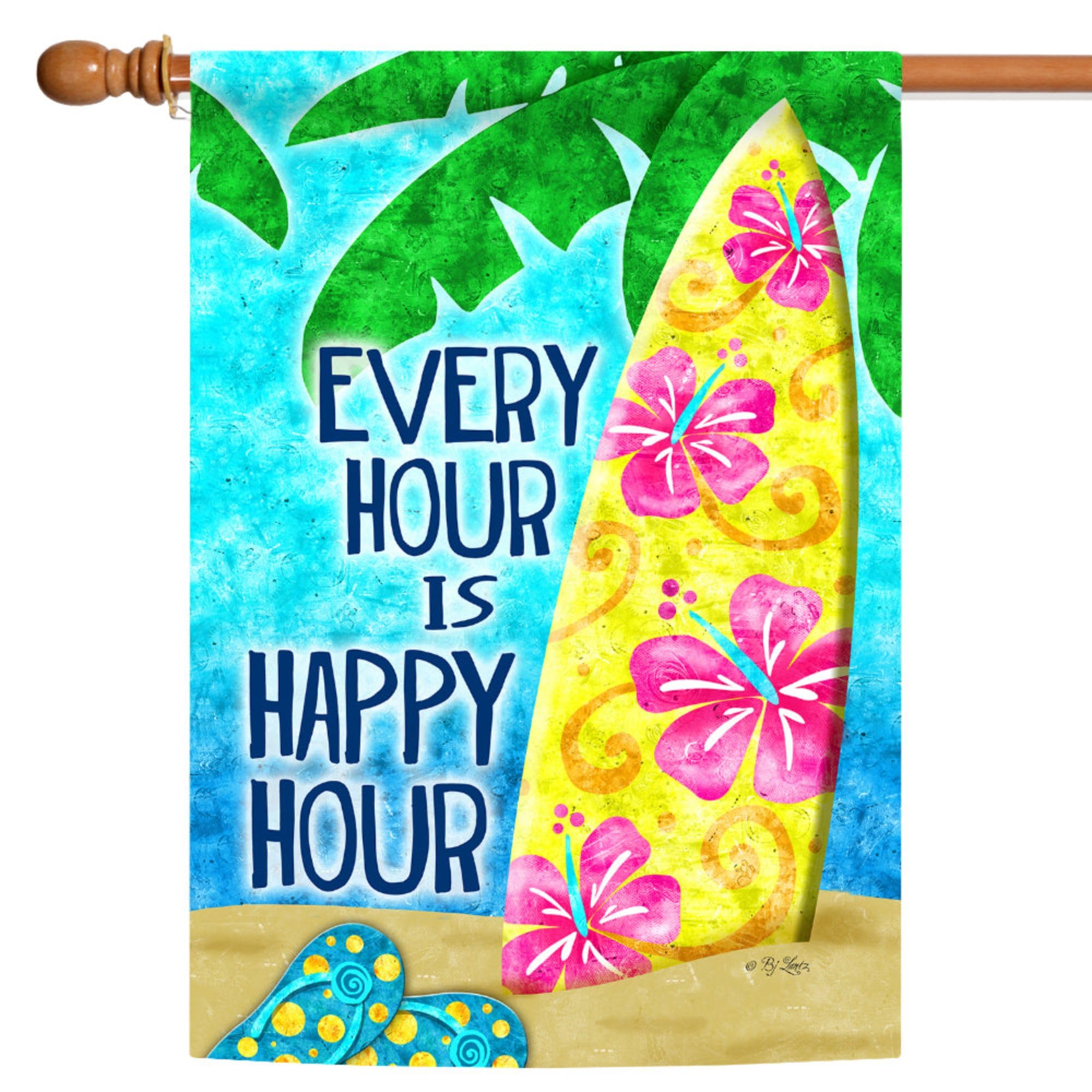 Toland Home Garden "Happy Hour Surf Summer Beach Vacation Decorative House Flag, 28" x 40"