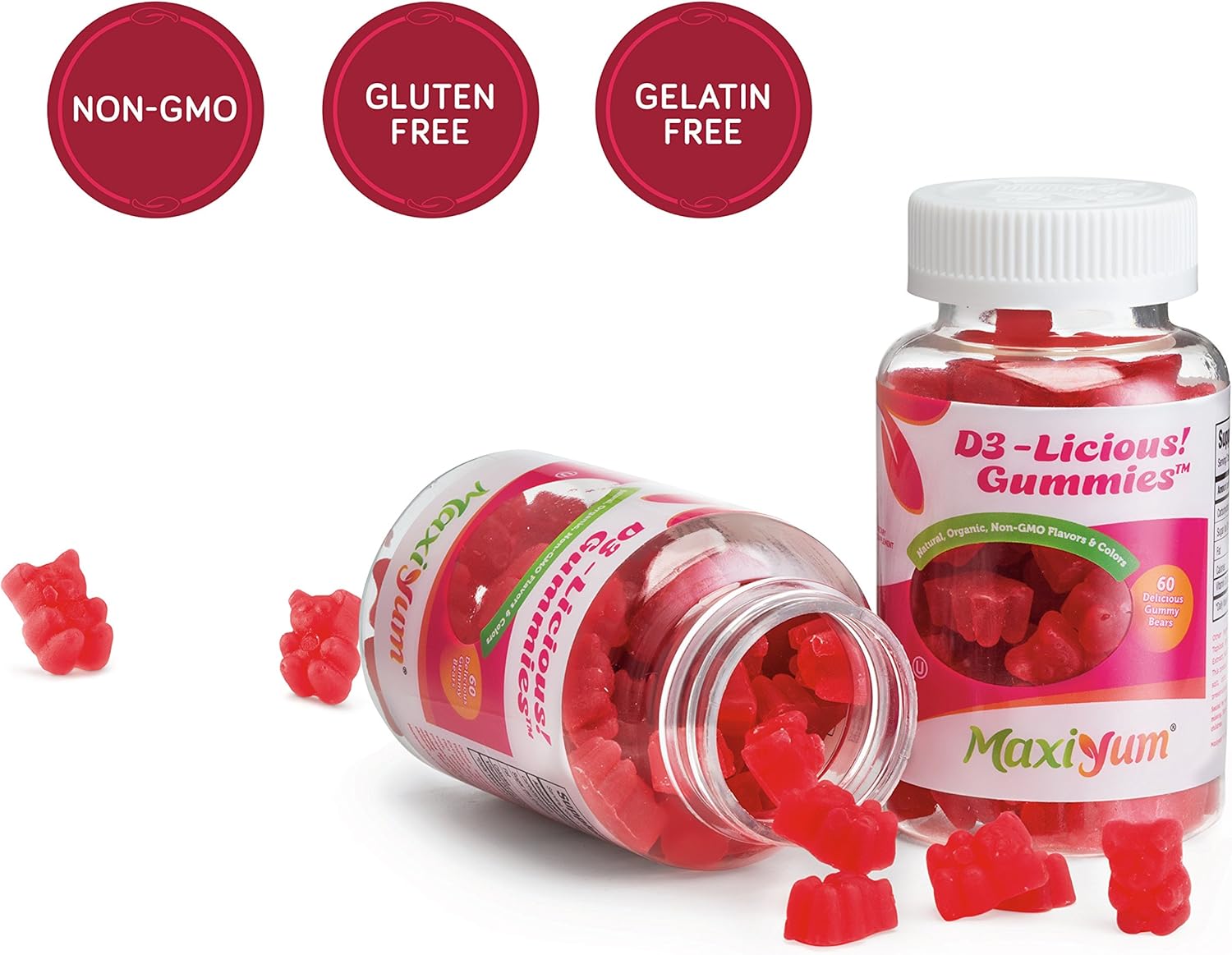 Maxi Health Vitamin D3 Gummies 1000iU (60 Chewables) Cherry Flavor Supplement for Kids & Adults | Fortify Skin, Muscle, Joint, Immune System Health | Non-GMO, Gluten Free: Health & Personal Care