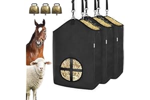 HAYSRMAN 3 PCS Goat Hay Feeder,Hay Bags for Horses,Goats,Donkeys with Reinforced Oxford Fabric and High Strength Metal Clasp,Horse Feeding Supplies with Adjustable Strap for Easy Hanging (3Black)