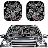 Renewold Dragonfly Flower Print Car Windshield Sunshade Universal Car Window Sun Visor Summer Foldable Sun Shade 2 Piece Set Protector