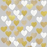 Heart Party Decorations Glitter Gold Champagne Gold White Paper Love Heart Hanging Garland Streamer Banner for Birthday Wedding Engagement Anniversary Valentines Day Baptism Baby Shower Party Supplies