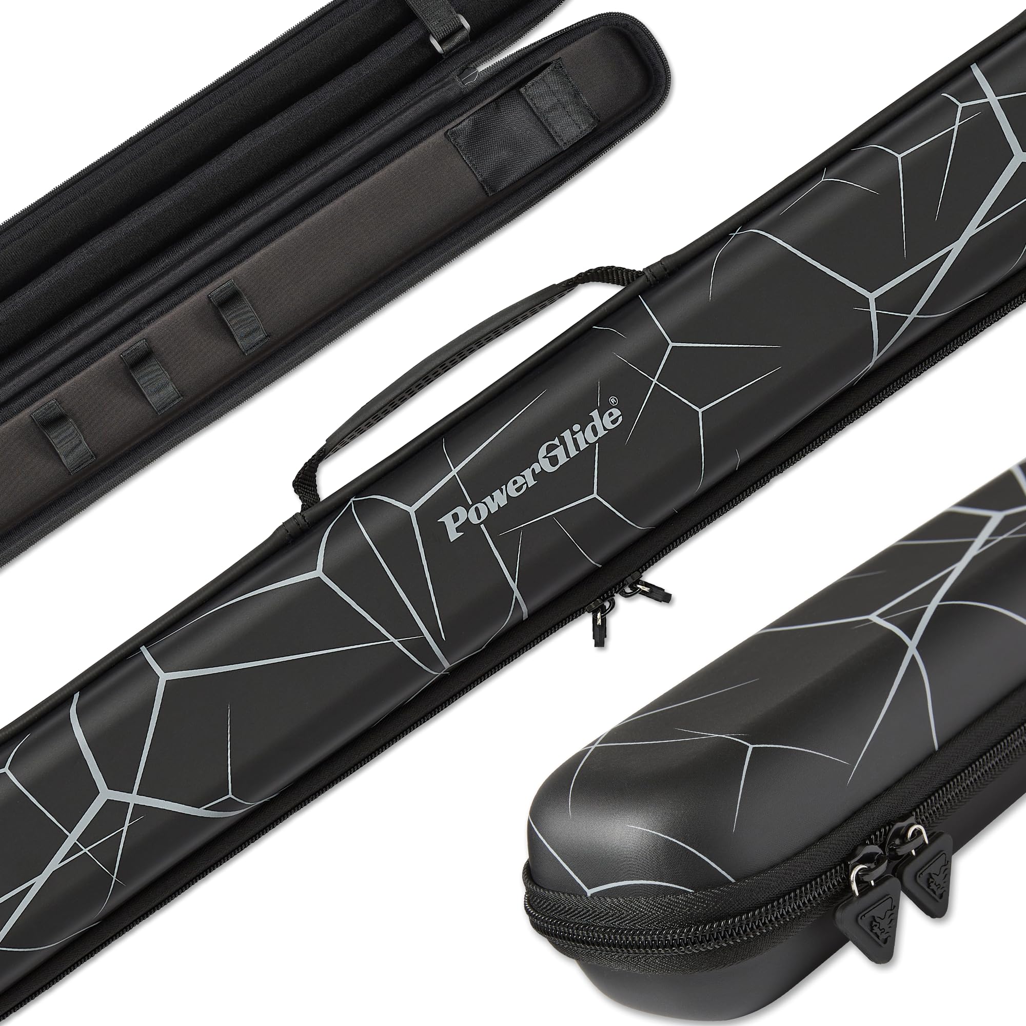 POWERGLIDE Snooker Pool or Billiard Cue Case | Svartur Noir | Modern Design Soft Touch EVA | Handle & Shoulder Strap | Protective Foam Interior | Accessory Pockets | to Fit 50/50 Joint Cue
