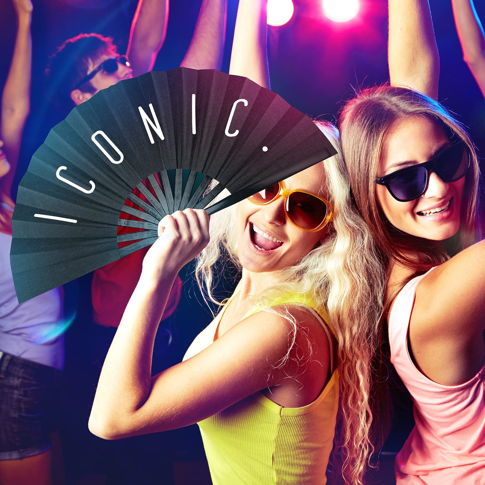 Amyhill 2 Packs Chinese Rave Iconic Fan Large Folding Festival Hand Fan with Voice for Men and Women Party Performance, Dance, Decorations, Gift, 13 Inch